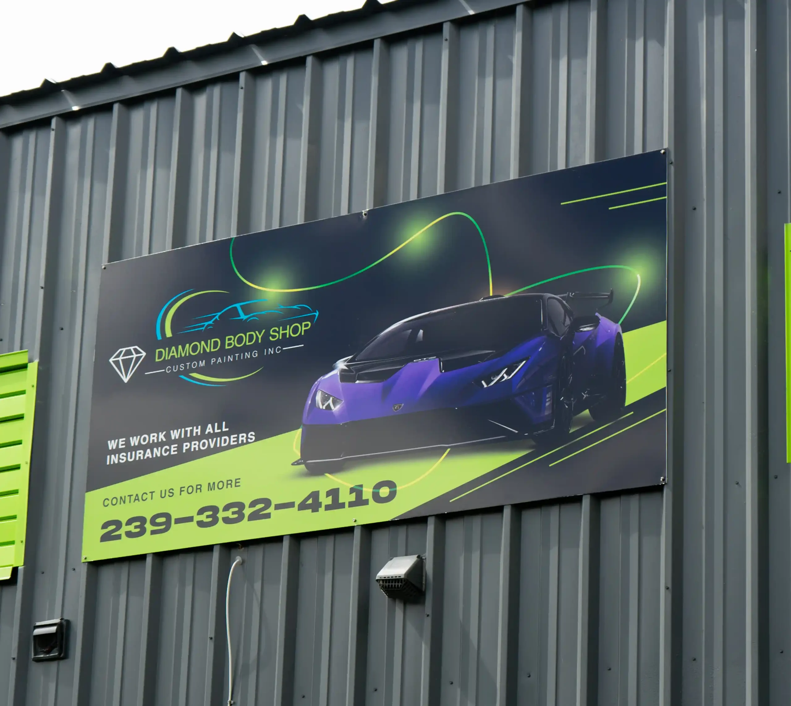 Visual showcase of print and signage design work: flyers, A-frames, and storefront graphics from Luxe Graphics.